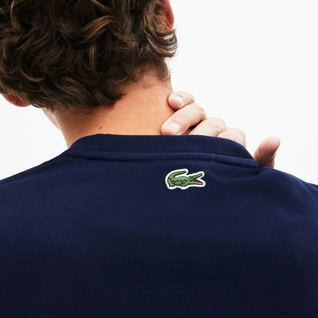 Mens   Crewneck 3D-Lettering Cotton T-Shirt | Lacoste Navy Blue • 166
