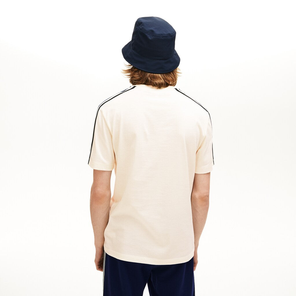 Mens   Stripe Sleeved Jersey T-Shirt | Lacoste White • Fj7