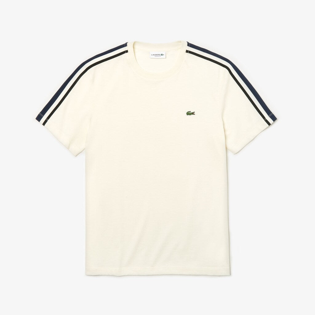 Mens   Stripe Sleeved Jersey T-Shirt | Lacoste White • Fj7