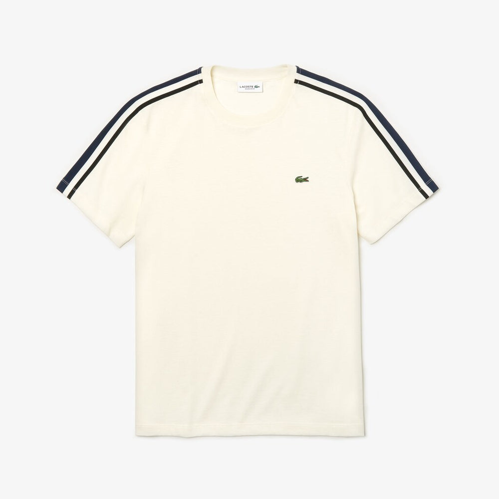 Mens   Stripe Sleeved Jersey T-Shirt | Lacoste White • Fj7