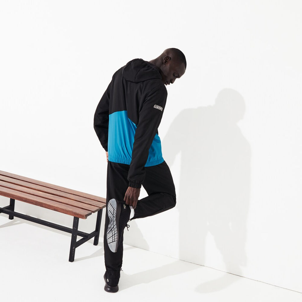 Mens   SPORT Two-Tone Tennis Track Suit | Lacoste Black / Blue / White • 4Xu