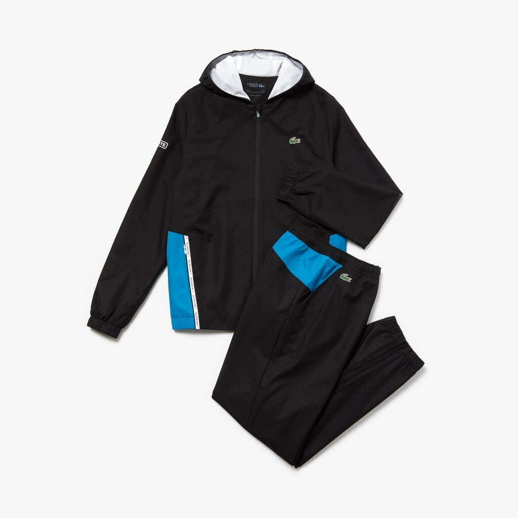 Mens   SPORT Two-Tone Tennis Track Suit | Lacoste Black / Blue / White • 4Xu