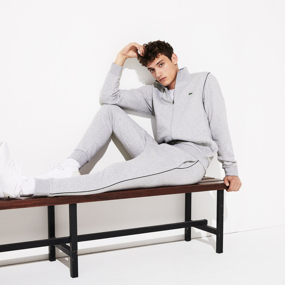 Mens   SPORT Stand-up Neck Fleece Tracksuit | Lacoste Grey Chine / Black • 80P
