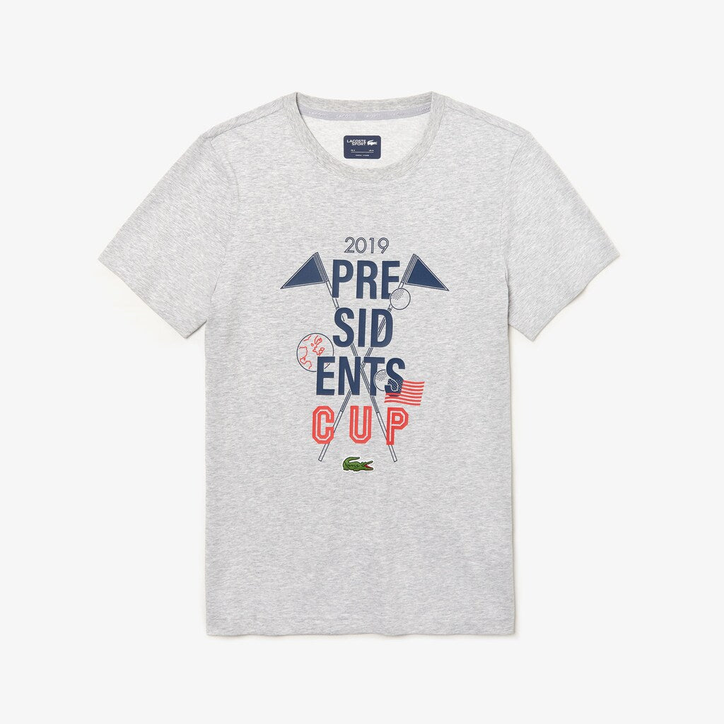 Mens   Presidents Cup Breathable Printed Cotton Blend Golf T-Shirt | Lacoste Grey Chine • Cca