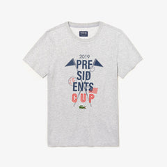 Mens   Presidents Cup Breathable Printed Cotton Blend Golf T-Shirt | Lacoste Grey Chine • Cca