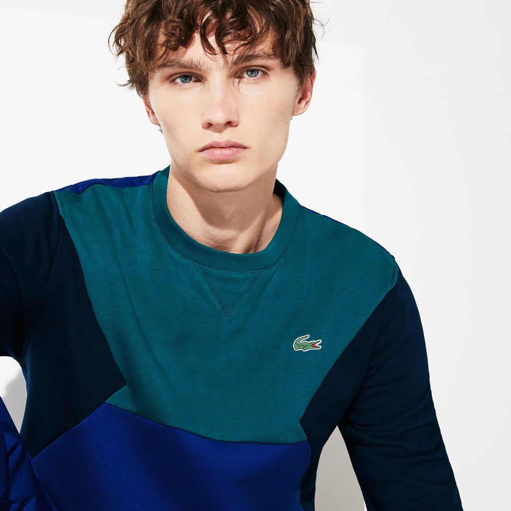 Mens   SPORT Color-Blocked Cotton Fleece Tennis Sweatshirt | Lacoste Green / Navy Blue • Ze2