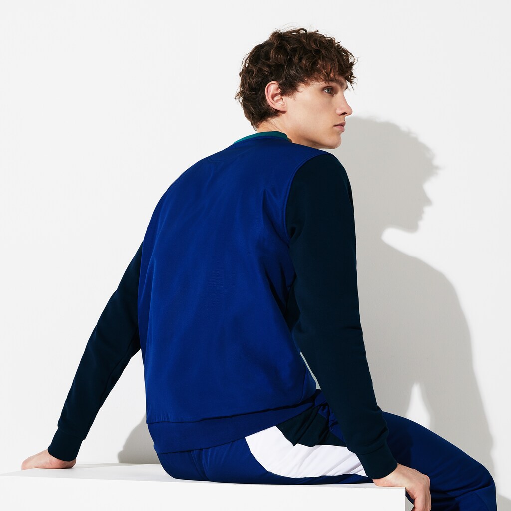 Mens   SPORT Color-Blocked Cotton Fleece Tennis Sweatshirt | Lacoste Green / Navy Blue • Ze2