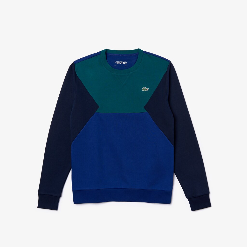 Mens   SPORT Color-Blocked Cotton Fleece Tennis Sweatshirt | Lacoste Green / Navy Blue • Ze2