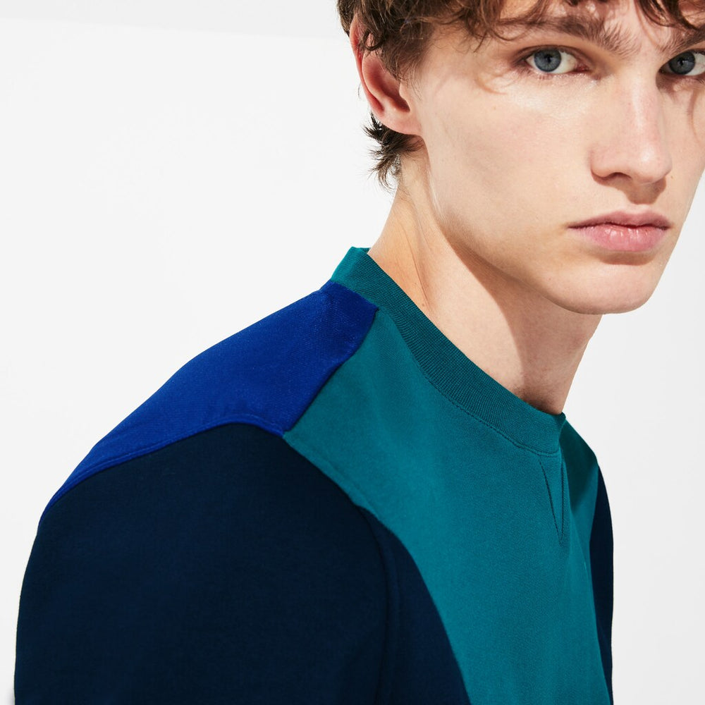 Mens   SPORT Color-Blocked Cotton Fleece Tennis Sweatshirt | Lacoste Green / Navy Blue • Ze2