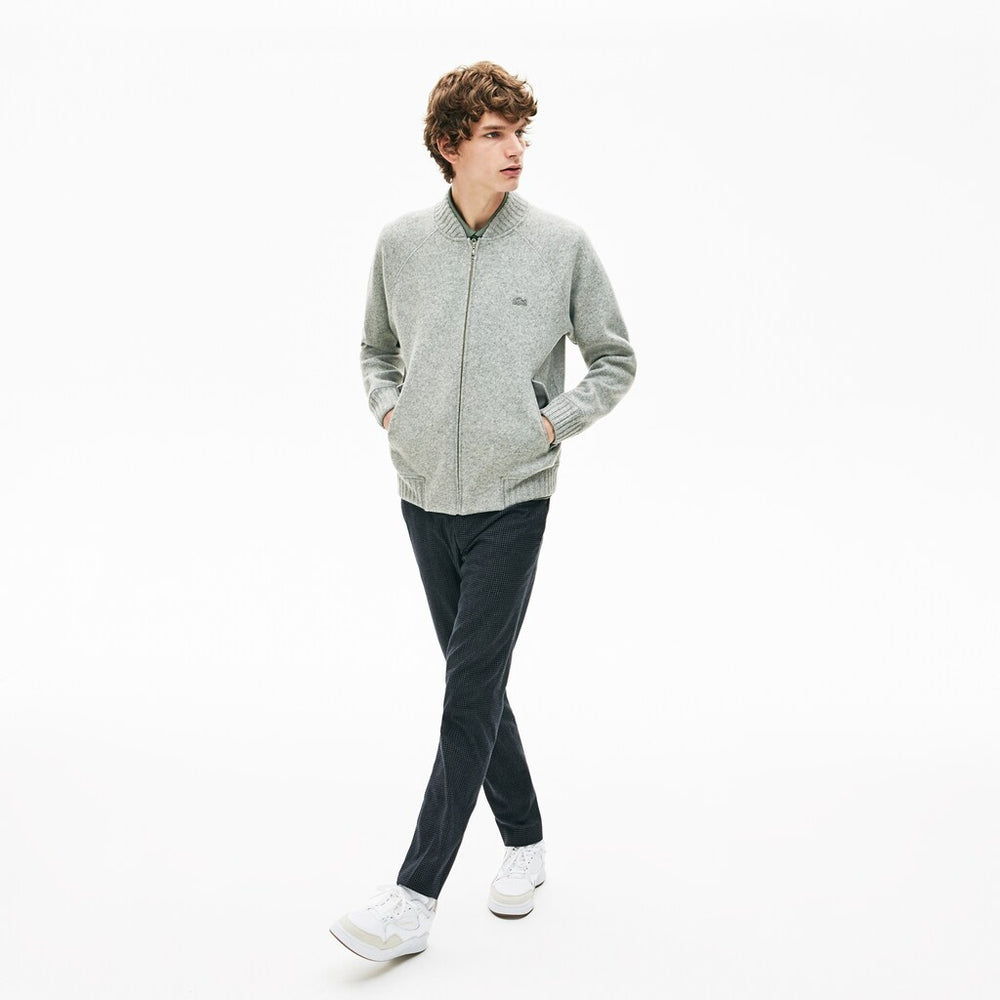 Mens   Hybrid Two-Ply Wool Blend Zip Sweatshirt | Lacoste Grey Chine • Cca