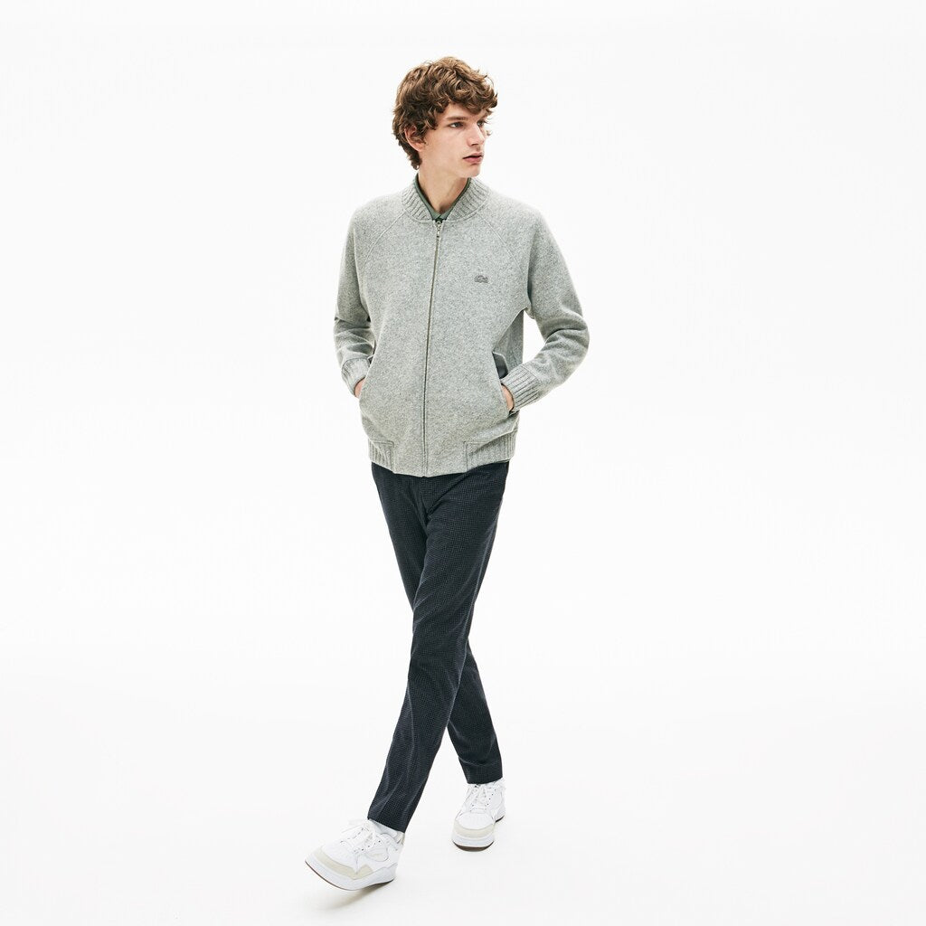 Mens   Hybrid Two-Ply Wool Blend Zip Sweatshirt | Lacoste Grey Chine • Cca