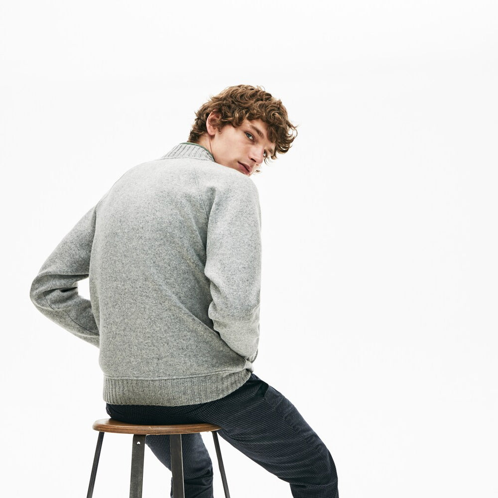 Mens   Hybrid Two-Ply Wool Blend Zip Sweatshirt | Lacoste Grey Chine • Cca