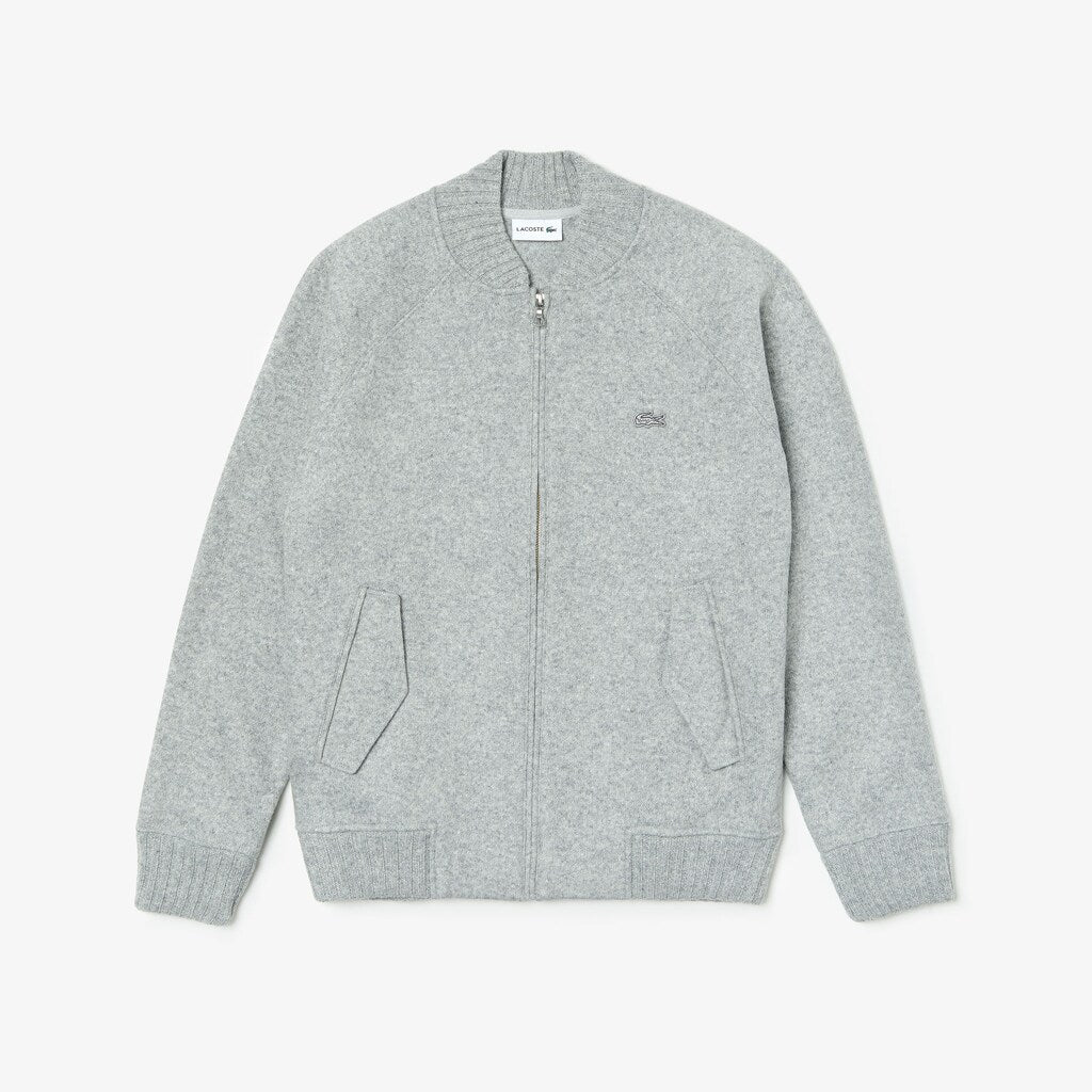Mens   Hybrid Two-Ply Wool Blend Zip Sweatshirt | Lacoste Grey Chine • Cca
