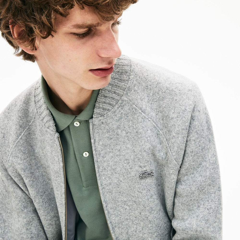 Mens   Hybrid Two-Ply Wool Blend Zip Sweatshirt | Lacoste Grey Chine • Cca