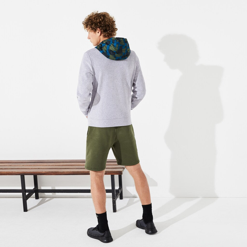 Mens   SPORT Contrast Hood Fleece Zip Sweatshirt | Lacoste Grey Chine / Black / Blue / Khaki Green / Orange • 4Hv