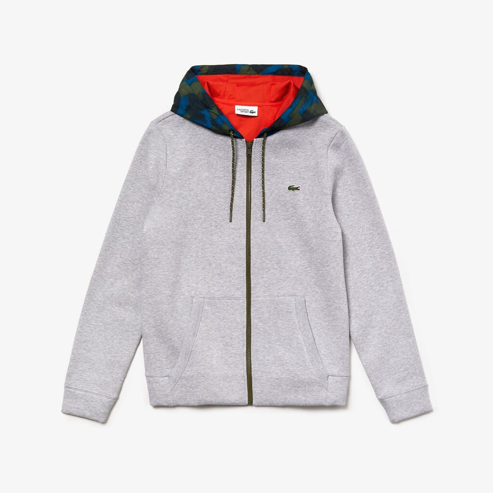 Mens   SPORT Contrast Hood Fleece Zip Sweatshirt | Lacoste Grey Chine / Black / Blue / Khaki Green / Orange • 4Hv