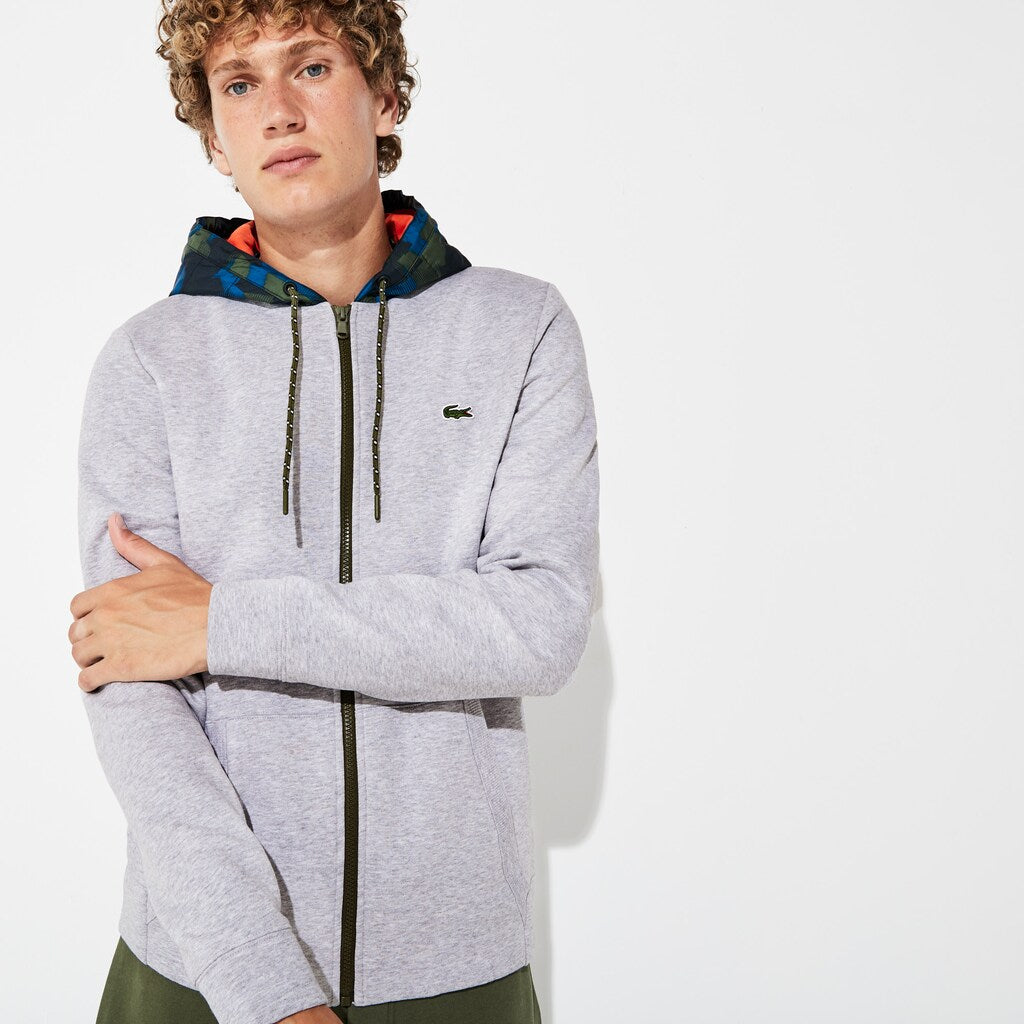 Mens   SPORT Contrast Hood Fleece Zip Sweatshirt | Lacoste Grey Chine / Black / Blue / Khaki Green / Orange • 4Hv