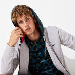 Mens   SPORT Contrast Hood Fleece Zip Sweatshirt | Lacoste Grey Chine / Black / Blue / Khaki Green / Orange • 4Hv