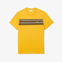 Mens   Crew Neck Striped Panel Cotton T-shirt | Lacoste Yellow • 4Bw