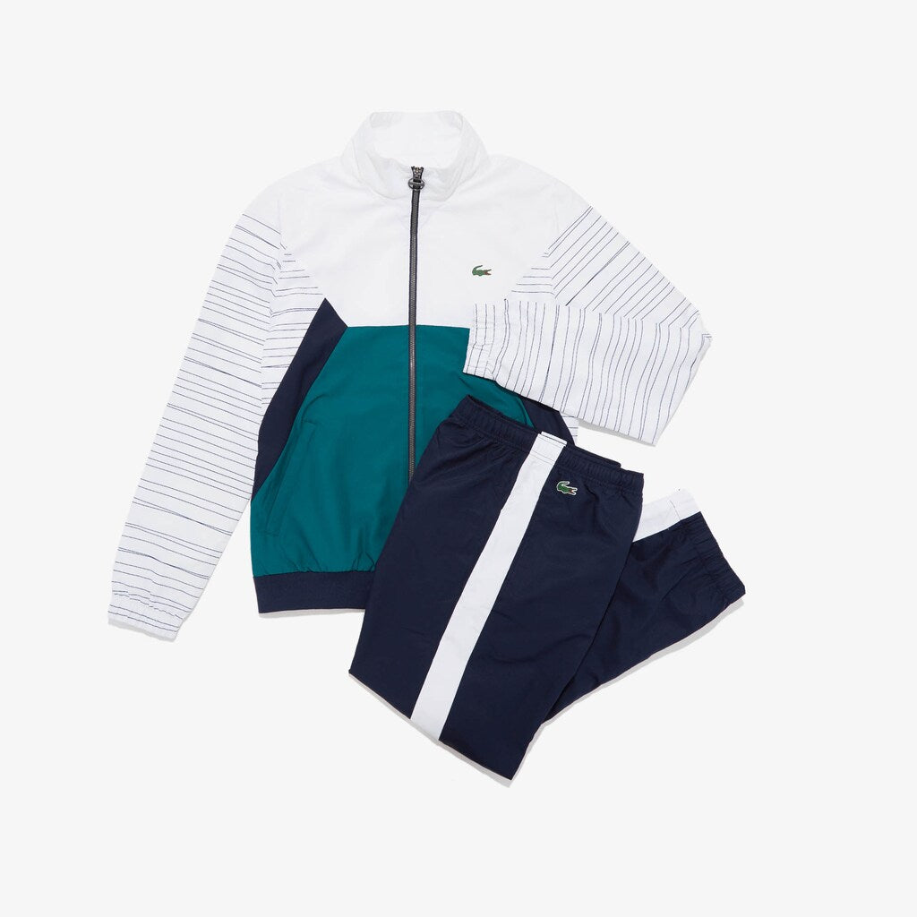 Mens   SPORT Color-Blocked Tennis Sweatsuit | Lacoste White / Navy Blue / Green / Navy Blue • 2Dg