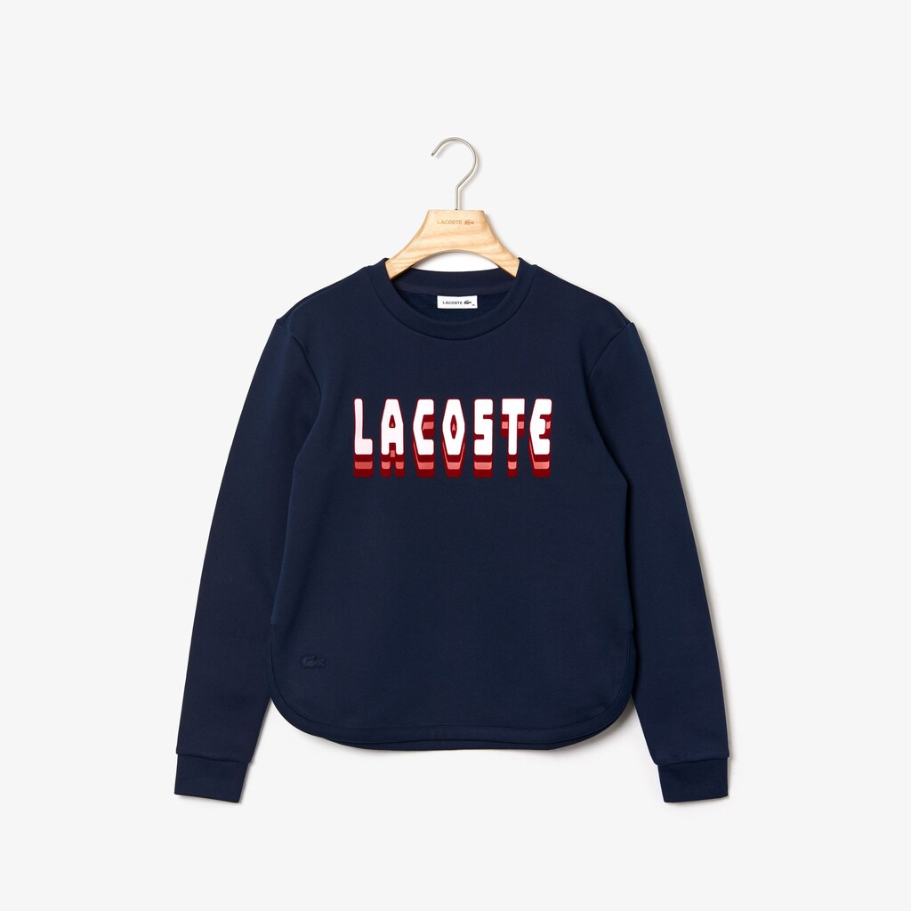 Womens Wo  Crewneck 3D-Lettering Cotton Blend Fleece Sweatshirt | Lacoste Navy Blue • 166