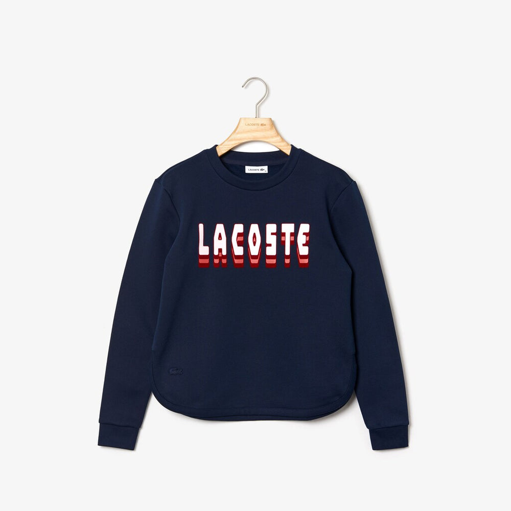 Womens Wo  Crewneck 3D-Lettering Cotton Blend Fleece Sweatshirt | Lacoste Navy Blue • 166