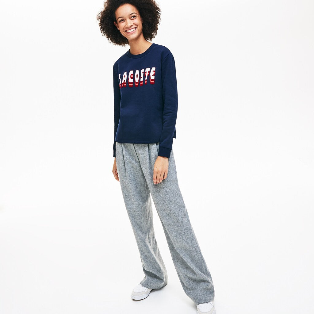 Womens Wo  Crewneck 3D-Lettering Cotton Blend Fleece Sweatshirt | Lacoste Navy Blue • 166