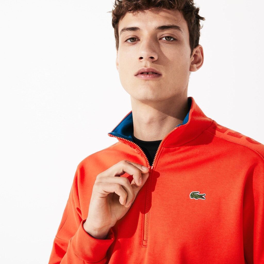 Mens   SPORT Zip Standup Neck Cotton Sweatshirt | Lacoste Orange / Blue • 4Vn