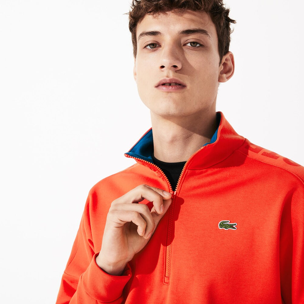Mens   SPORT Zip Standup Neck Cotton Sweatshirt | Lacoste Orange / Blue • 4Vn