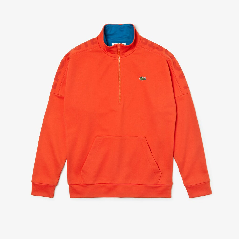 Mens   SPORT Zip Standup Neck Cotton Sweatshirt | Lacoste Orange / Blue • 4Vn