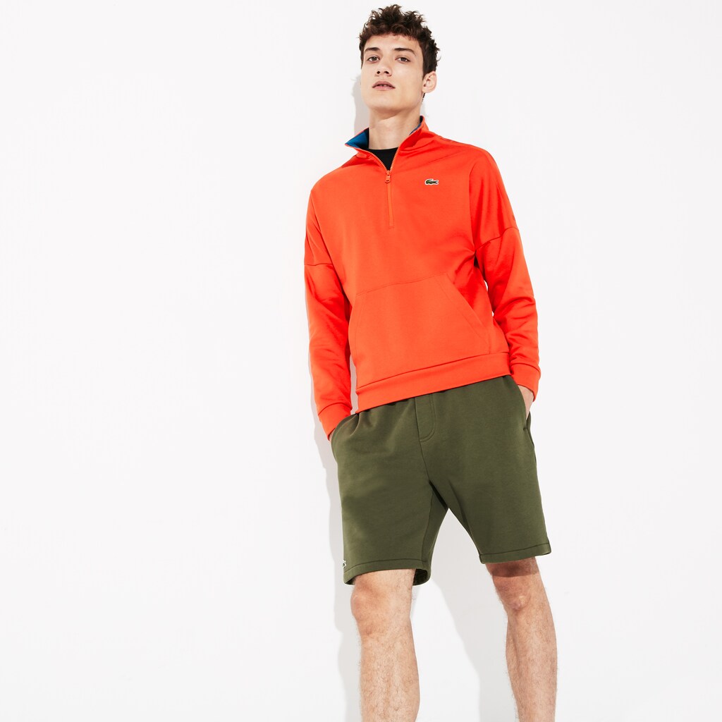 Mens   SPORT Zip Standup Neck Cotton Sweatshirt | Lacoste Orange / Blue • 4Vn