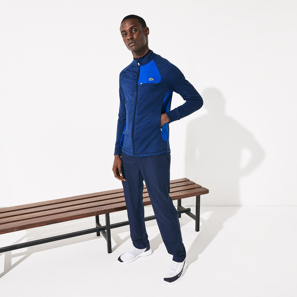 Mens   SPORT Breathable UV Protection Zip Sweatshirt | Lacoste Blue Chine / Blue / Flashy Yellow / Navy Blue • 4Be