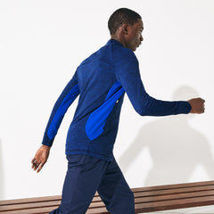 Mens   SPORT Breathable UV Protection Zip Sweatshirt | Lacoste Blue Chine / Blue / Flashy Yellow / Navy Blue • 4Be