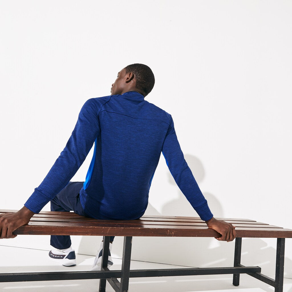 Mens   SPORT Breathable UV Protection Zip Sweatshirt | Lacoste Blue Chine / Blue / Flashy Yellow / Navy Blue • 4Be
