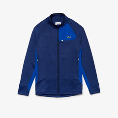 Mens   SPORT Breathable UV Protection Zip Sweatshirt | Lacoste Blue Chine / Blue / Flashy Yellow / Navy Blue • 4Be