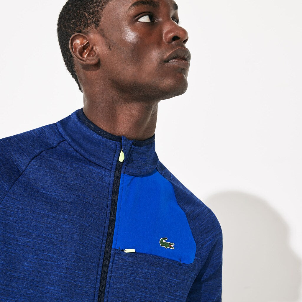 Mens   SPORT Breathable UV Protection Zip Sweatshirt | Lacoste Blue Chine / Blue / Flashy Yellow / Navy Blue • 4Be