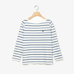 Womens Wo  Boat Neck Cotton Blend Sailor Shirt | Lacoste White / Blue / Navy Blue • 14V