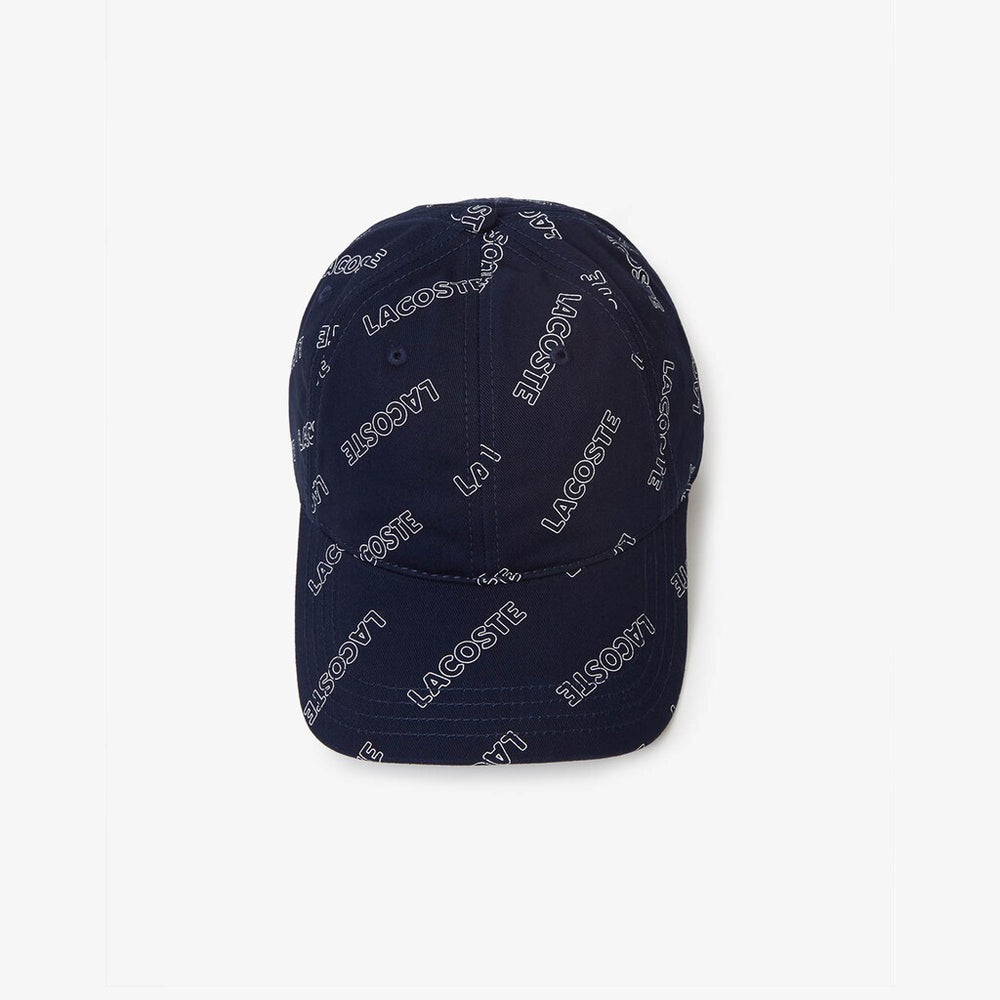 Mens Unisex LIVE Signature-Print Cotton Hat | Lacoste Navy Blue / White • 525