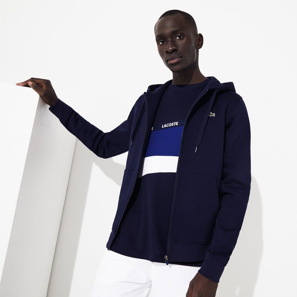 Mens   Presidents Cup Hooded Back-Printed Fleece Zip Golf Sweatshirt | Lacoste Navy Blue • 166
