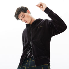 Mens   LIVE Signature Hooded Velvet Zip Sweatshirt | Lacoste Black • 031