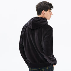 Mens   LIVE Signature Hooded Velvet Zip Sweatshirt | Lacoste Black • 031