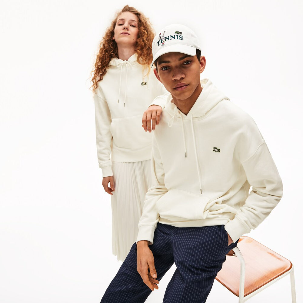 Mens/Womens Unisex LIVE Kangaroo Pocket Hooded Sweatshirt | Lacoste White • 70V