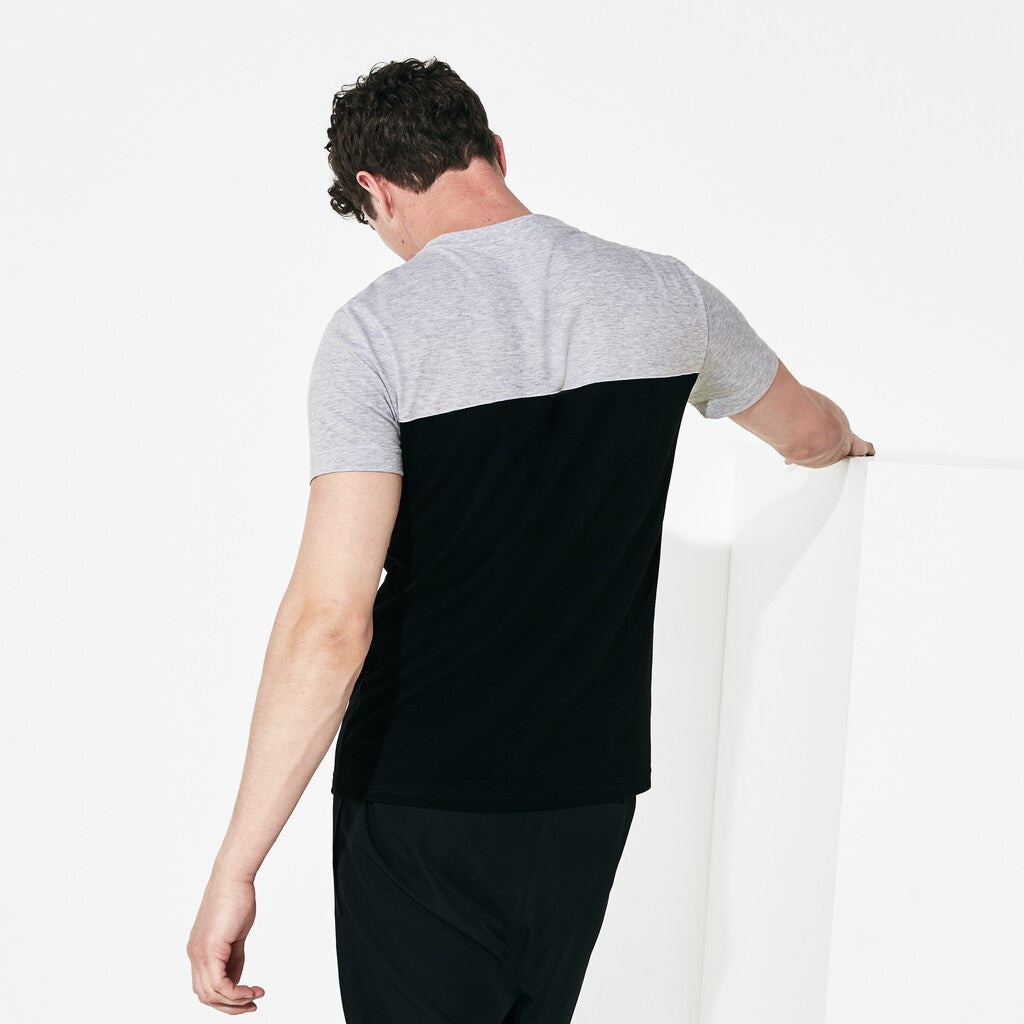 Mens   SPORT Color-Blocked Cotton T-Shirt | Lacoste Grey Chine / White / Black • P0F