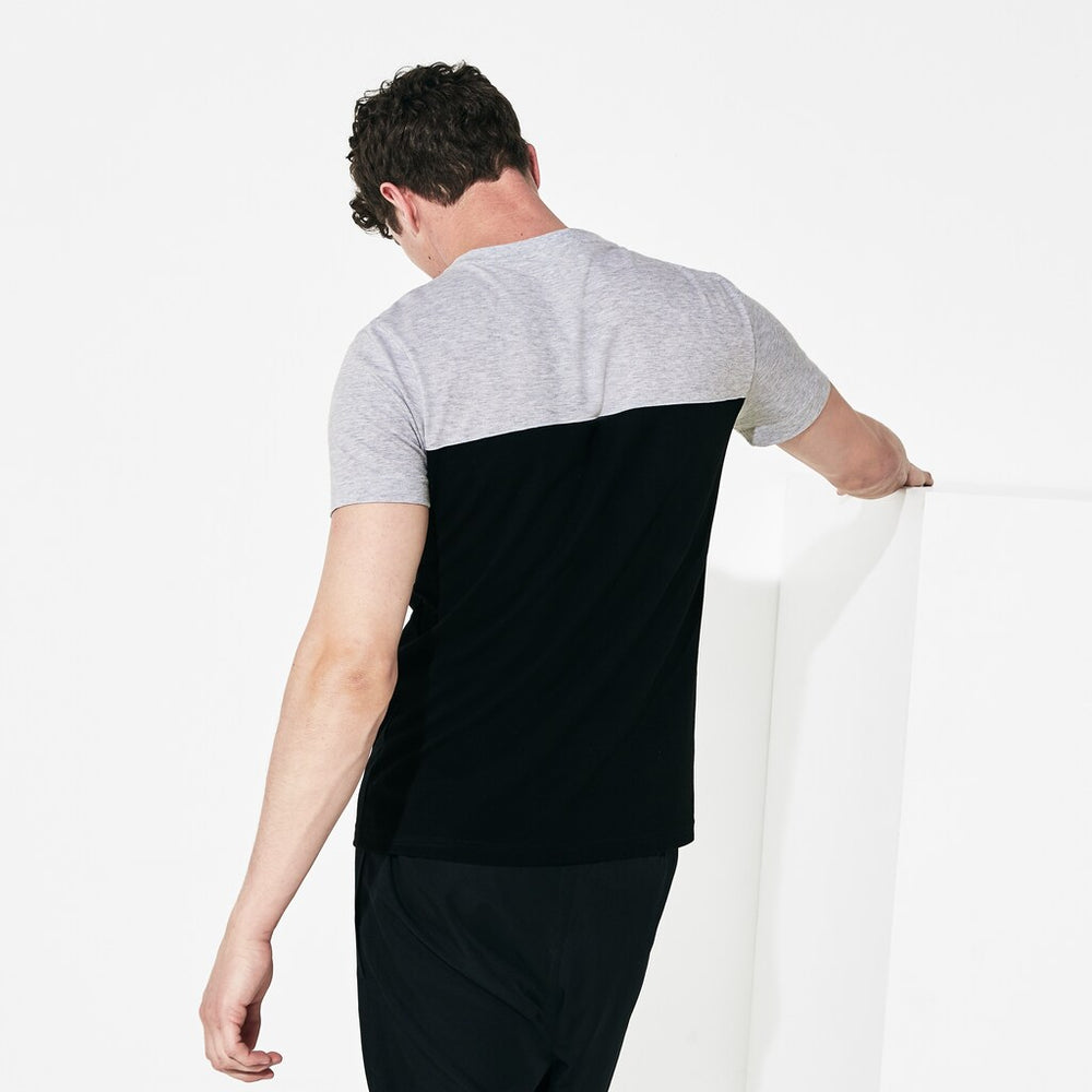 Mens   SPORT Color-Blocked Cotton T-Shirt | Lacoste Grey Chine / White / Black • P0F