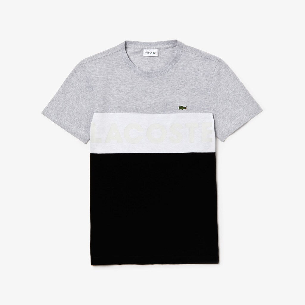 Mens   SPORT Color-Blocked Cotton T-Shirt | Lacoste Grey Chine / White / Black • P0F