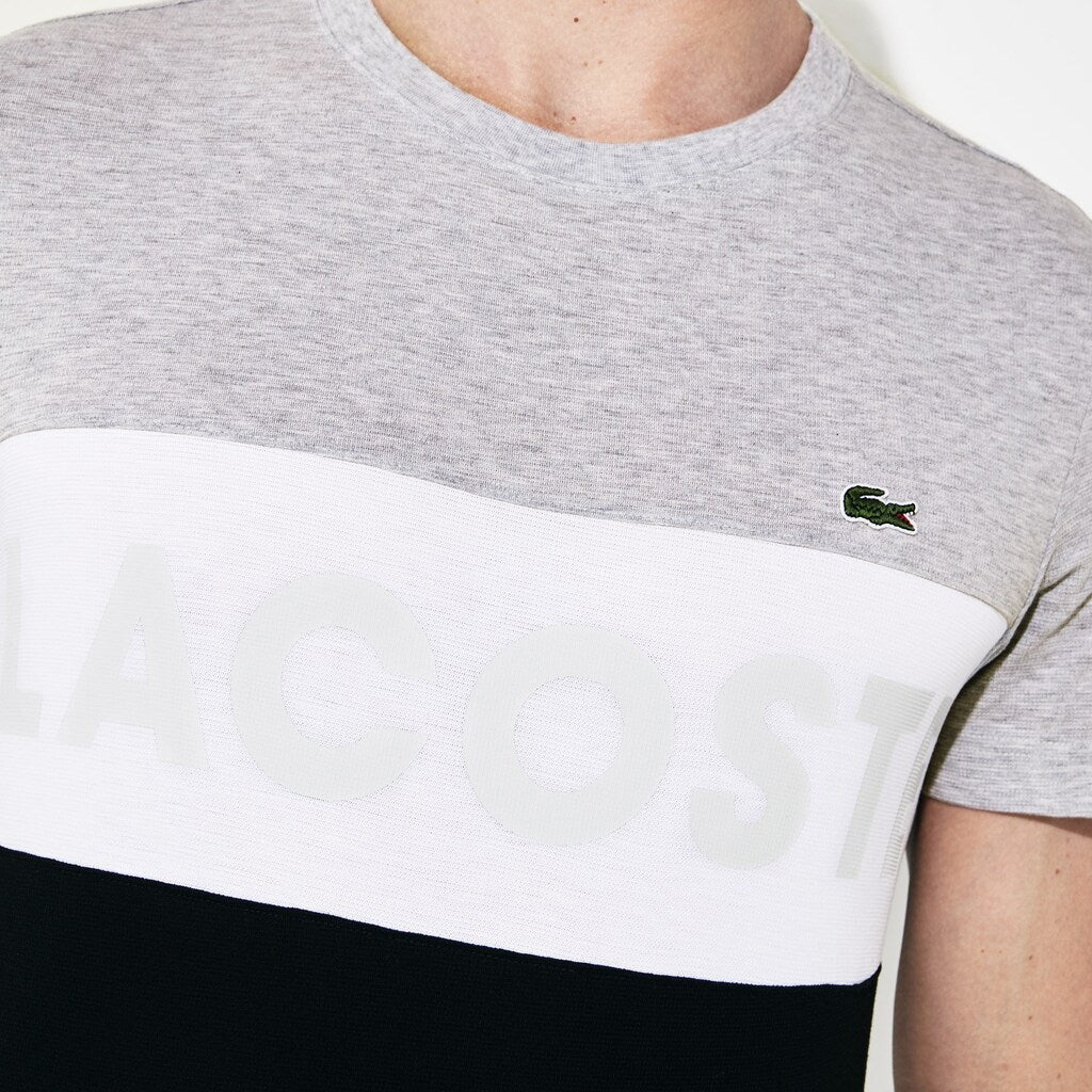 Mens   SPORT Color-Blocked Cotton T-Shirt | Lacoste Grey Chine / White / Black • P0F