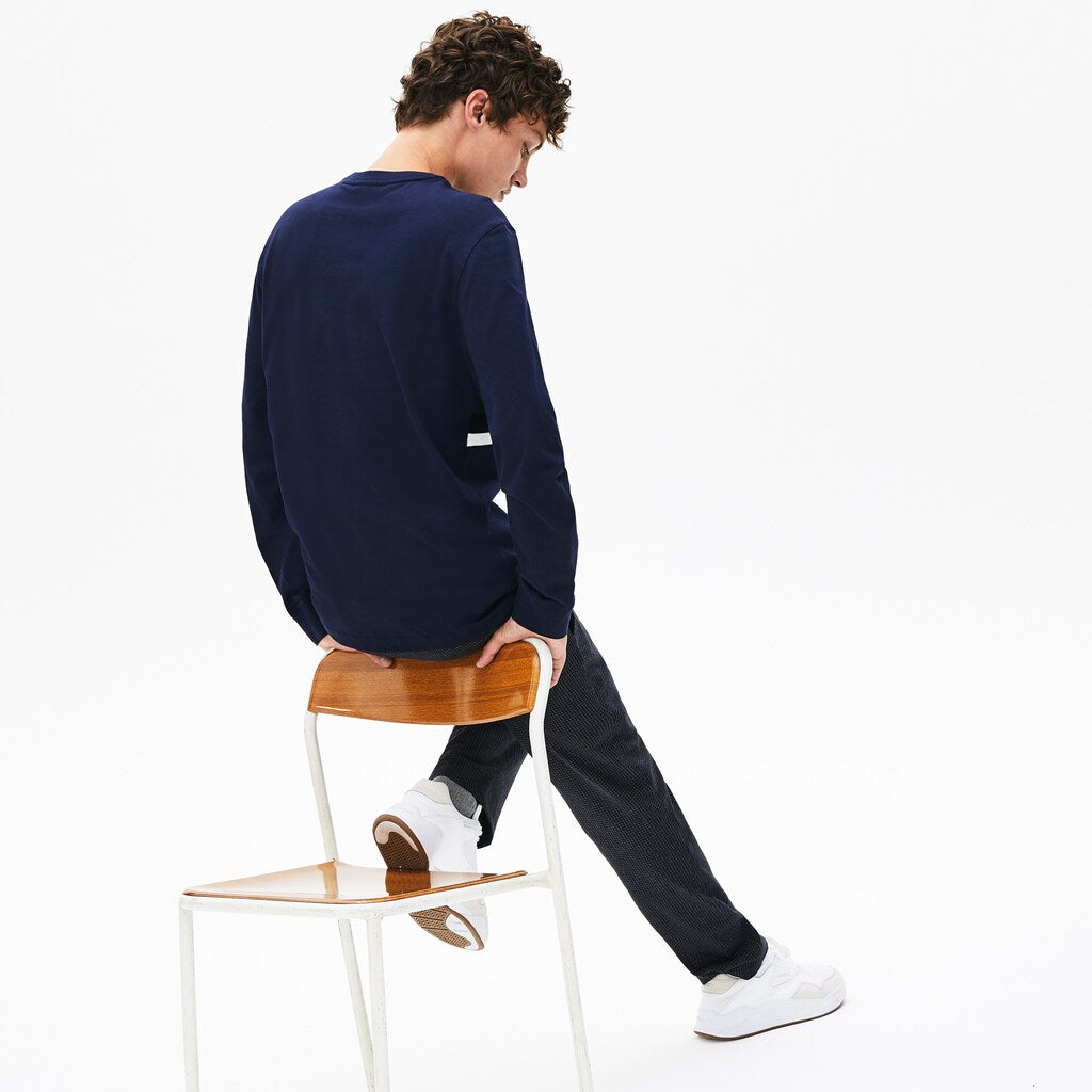 Mens   Crewneck Striped Cotton T-Shirt | Lacoste Navy Blue / White / Black / Green • 4Ca