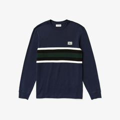 Mens   Crewneck Striped Cotton T-Shirt | Lacoste Navy Blue / White / Black / Green • 4Ca