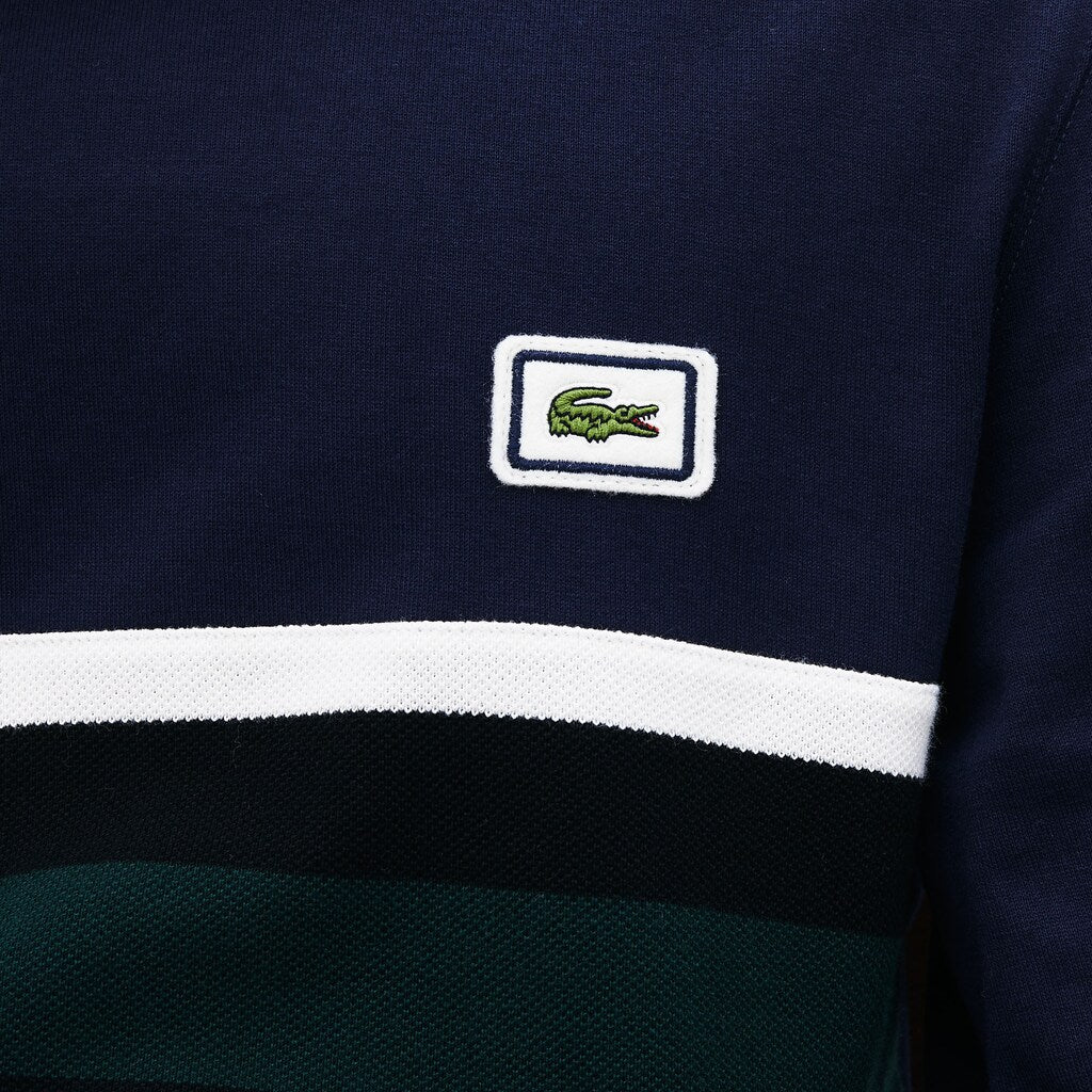 Mens   Crewneck Striped Cotton T-Shirt | Lacoste Navy Blue / White / Black / Green • 4Ca