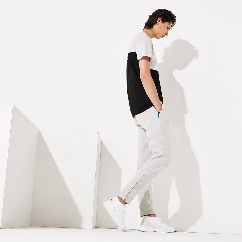 Mens   SPORT Fitted Cotton-Blend Sweatpants | Lacoste Grey Chine / Blue • 4We